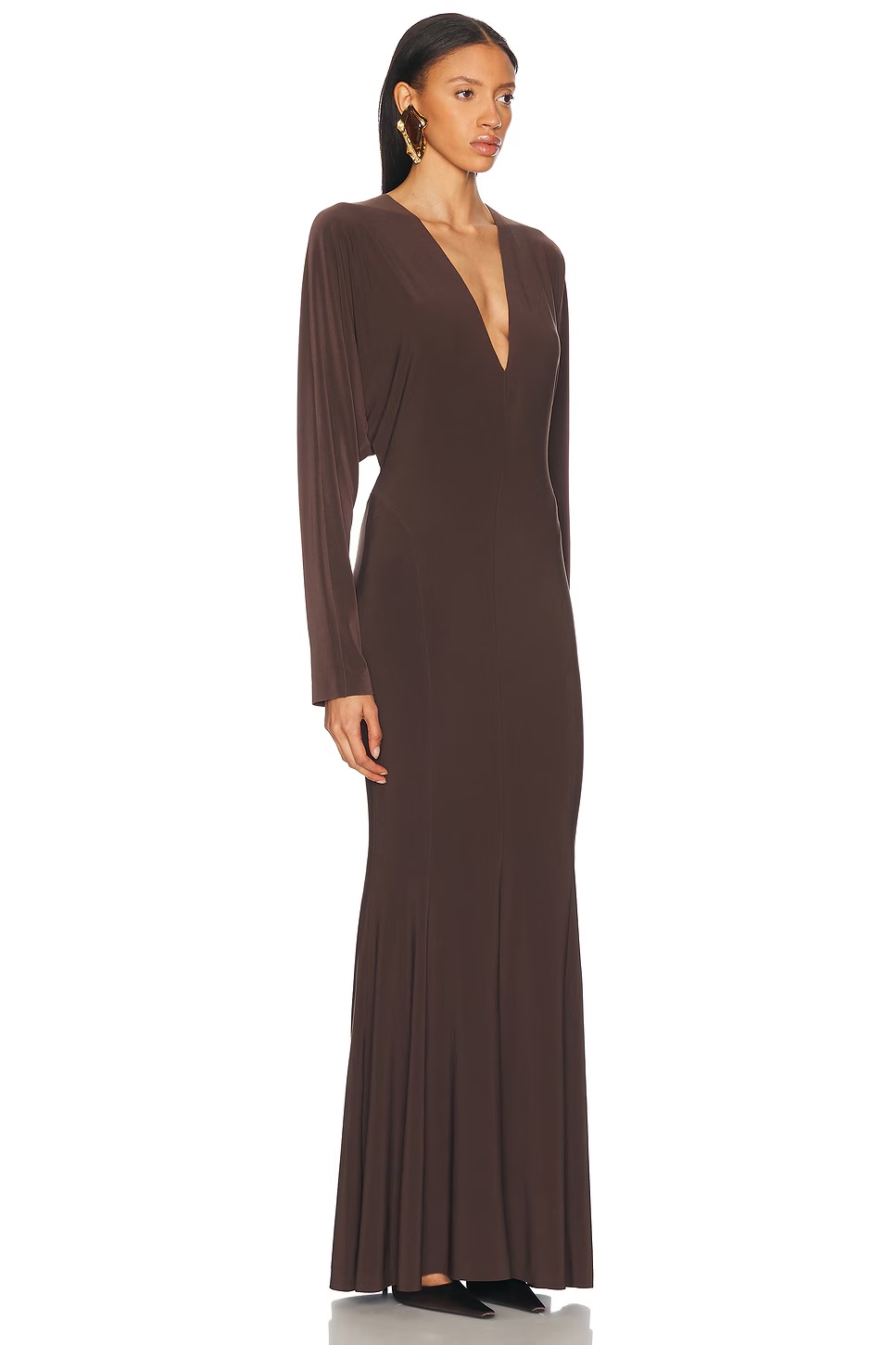 for FWRD Dolman V Neck Fishtail Gown Chocolate