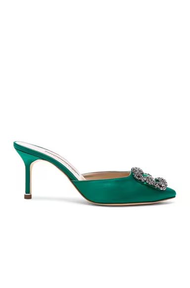 Satin Hangisi 70 Mules Green Satin