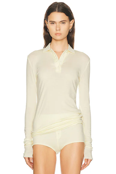 Long Sleeve Polo Top Limone