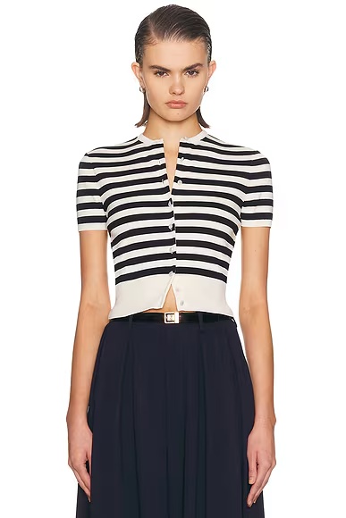 Short Sleeve Cardigan Lux Cream & Icon Navy