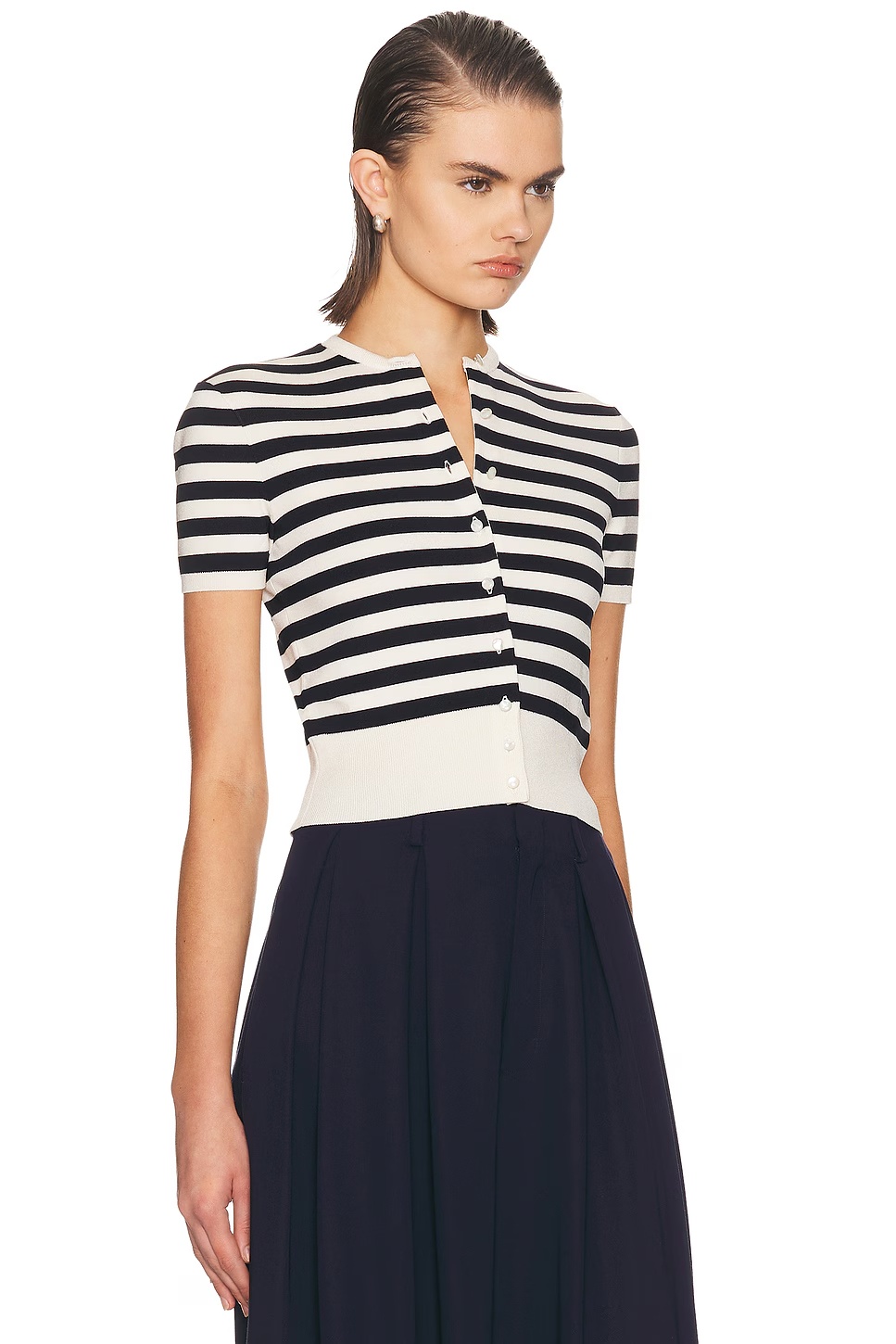 Short Sleeve Cardigan Lux Cream & Icon Navy