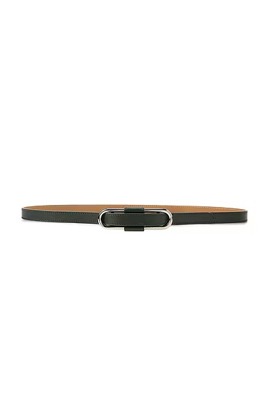 Oval-Buckle Calfskin Skinny Belt Regent Green