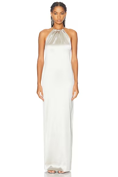 Corra Stretch Satin Evening Dress Mist