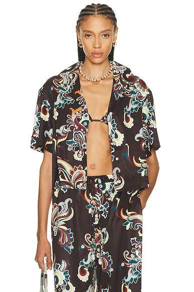 Ruby Short Sleeve Boxy Shirt Coffee Paisley