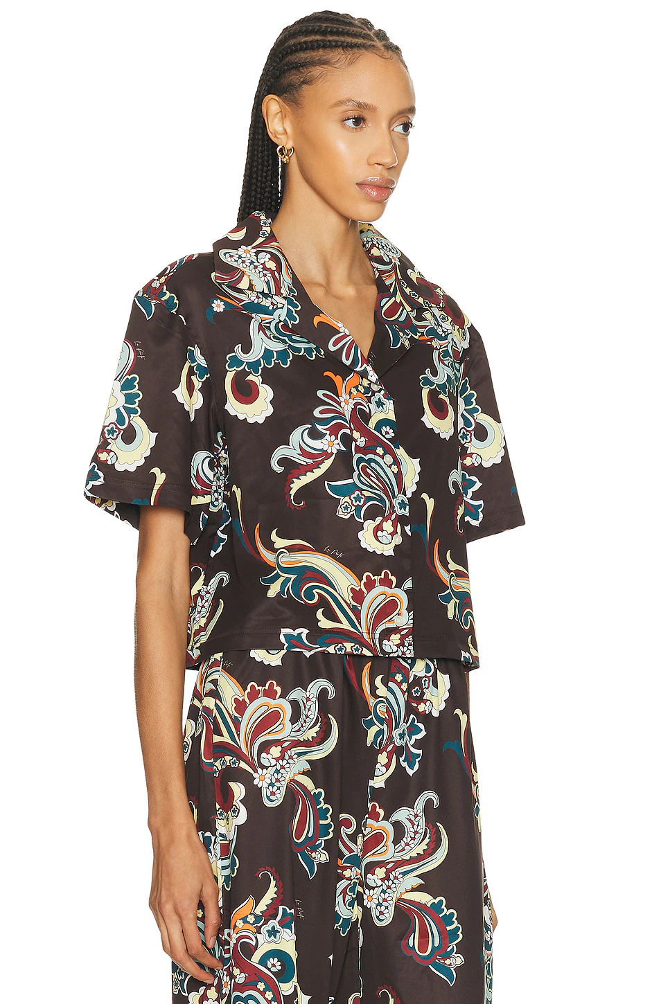 Ruby Short Sleeve Boxy Shirt Coffee Paisley