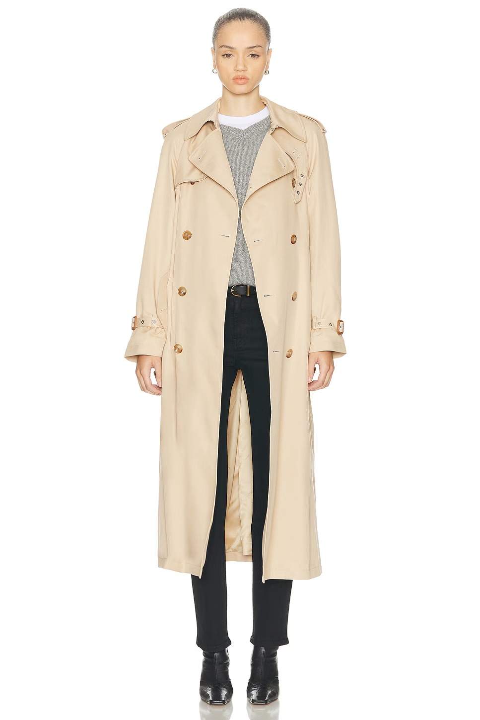 Alecia Silk-Cotton Trench Coat Light Tan