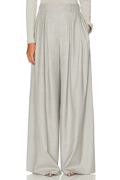 Greer Wool Pleated Pant Pearl Grey Melange