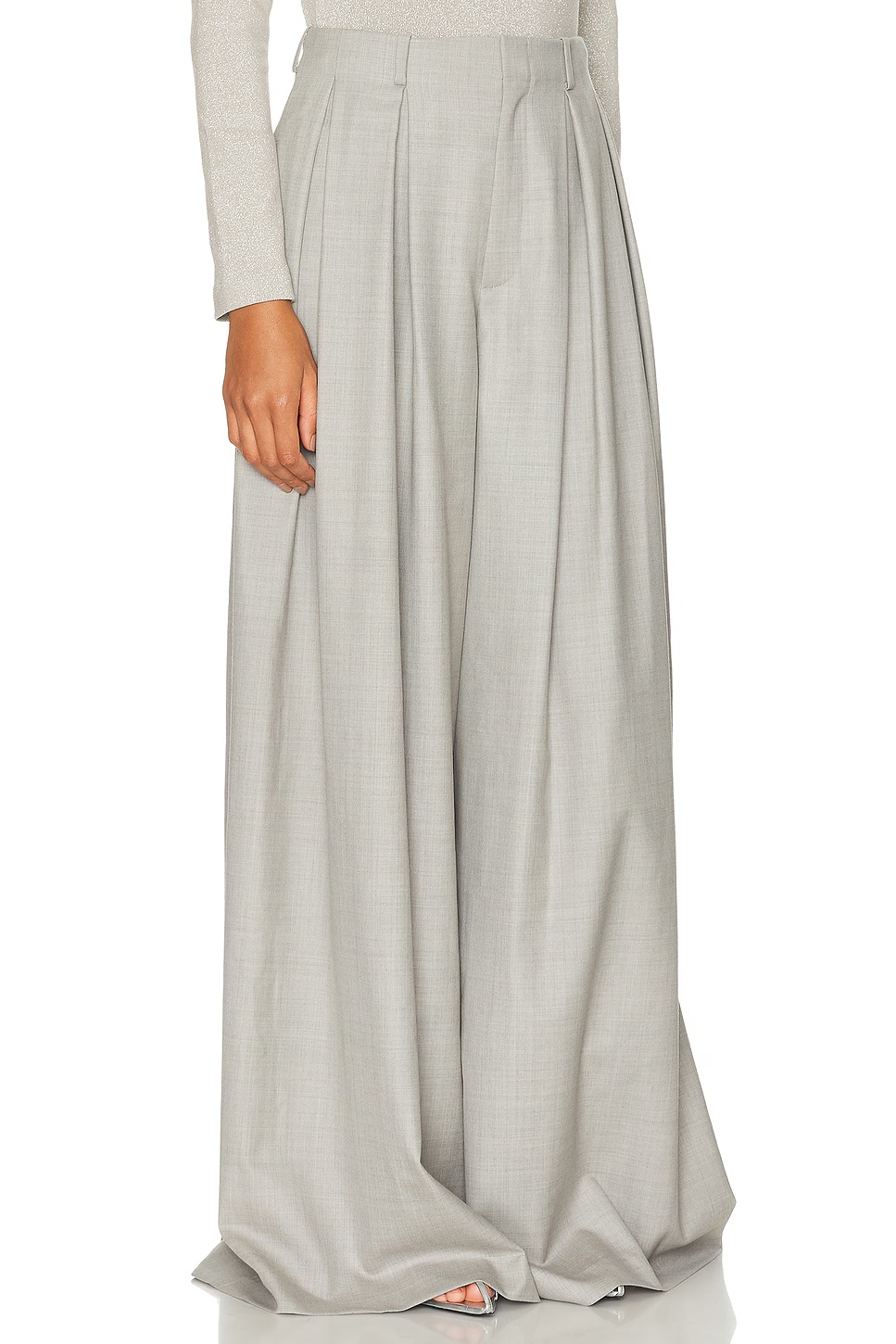 Greer Wool Pleated Pant Pearl Grey Melange