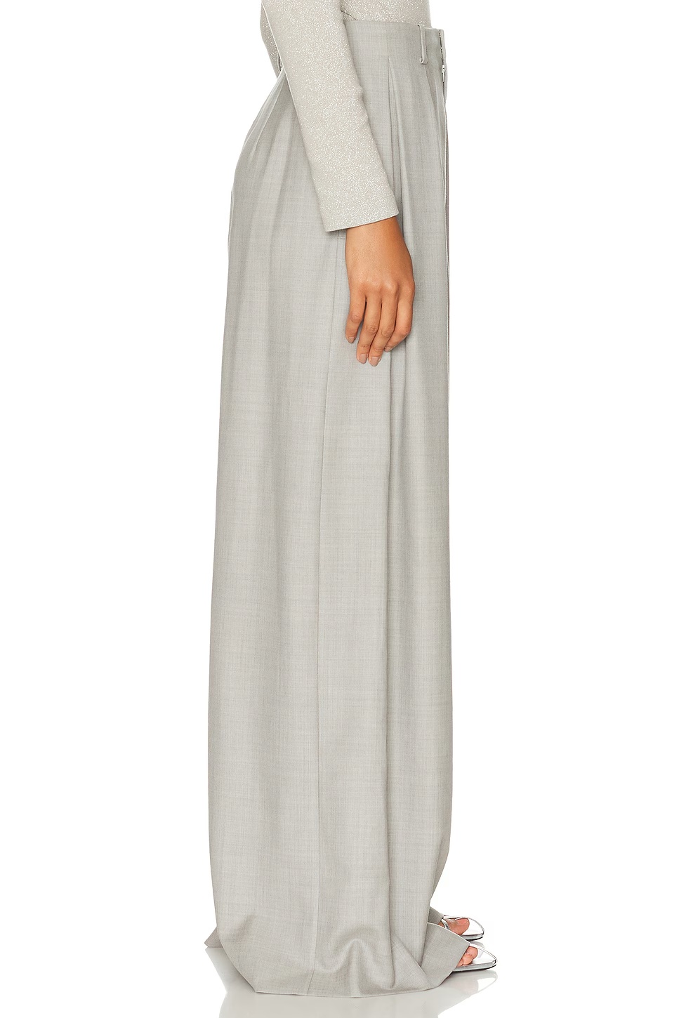 Greer Wool Pleated Pant Pearl Grey Melange