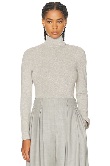 Metallic Jersey Mockneck Cropped Top Palladium