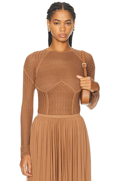 Lace Pointelle Raglan-Sleeve Sweater Light Toffee