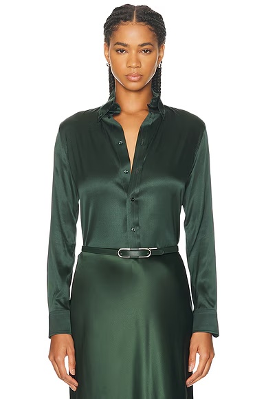 Cameron Straight Fit Silk Shirt Dark Racing Green