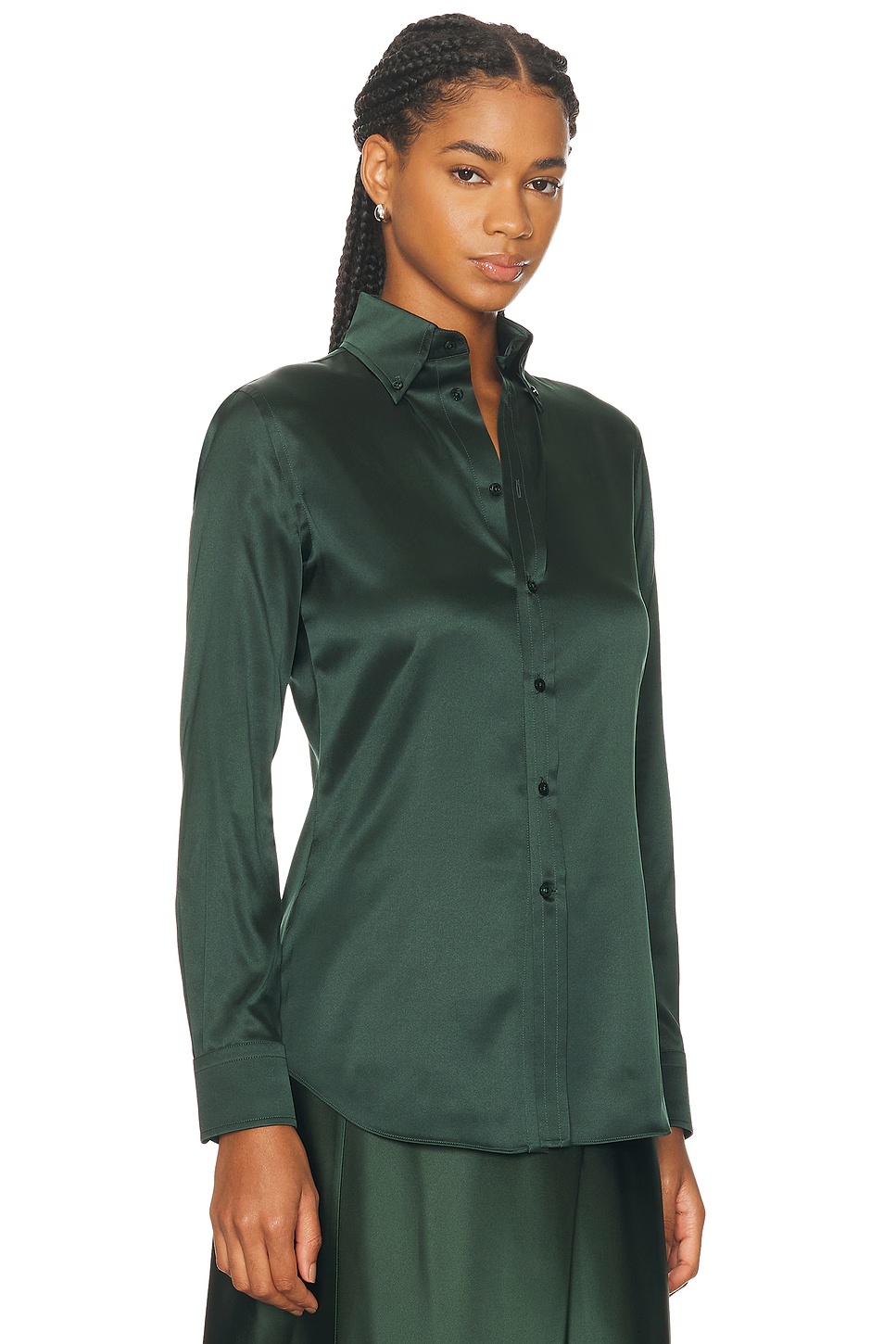 Cameron Straight Fit Silk Shirt Dark Racing Green