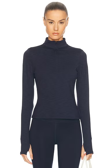 Stevie Active Rib Half Zip Waist Length Top Heather Indigo