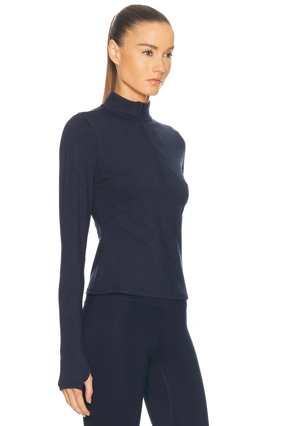Stevie Active Rib Half Zip Waist Length Top Heather Indigo