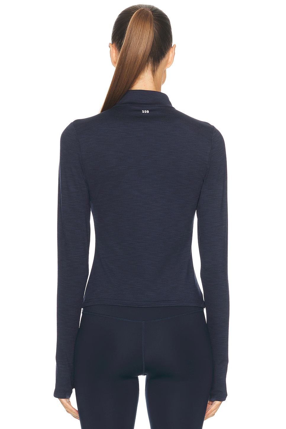 Stevie Active Rib Half Zip Waist Length Top Heather Indigo