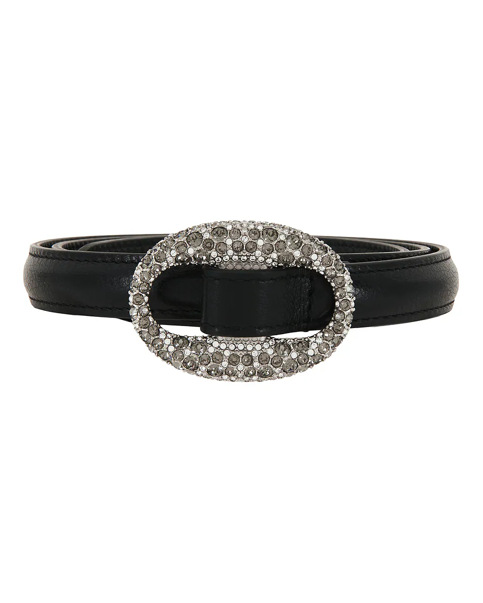 Boucle Ovale Belt Noir, Silver, Crystal, & Black
