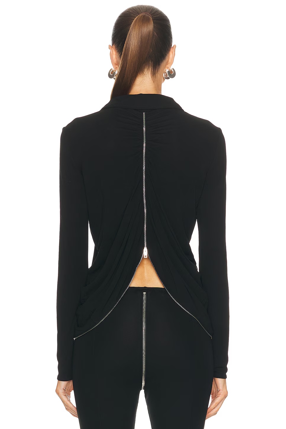Continuous Zipper Drape Back Shirt Black