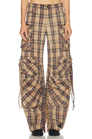 Brushed Check Pockets Pant Beige & Black