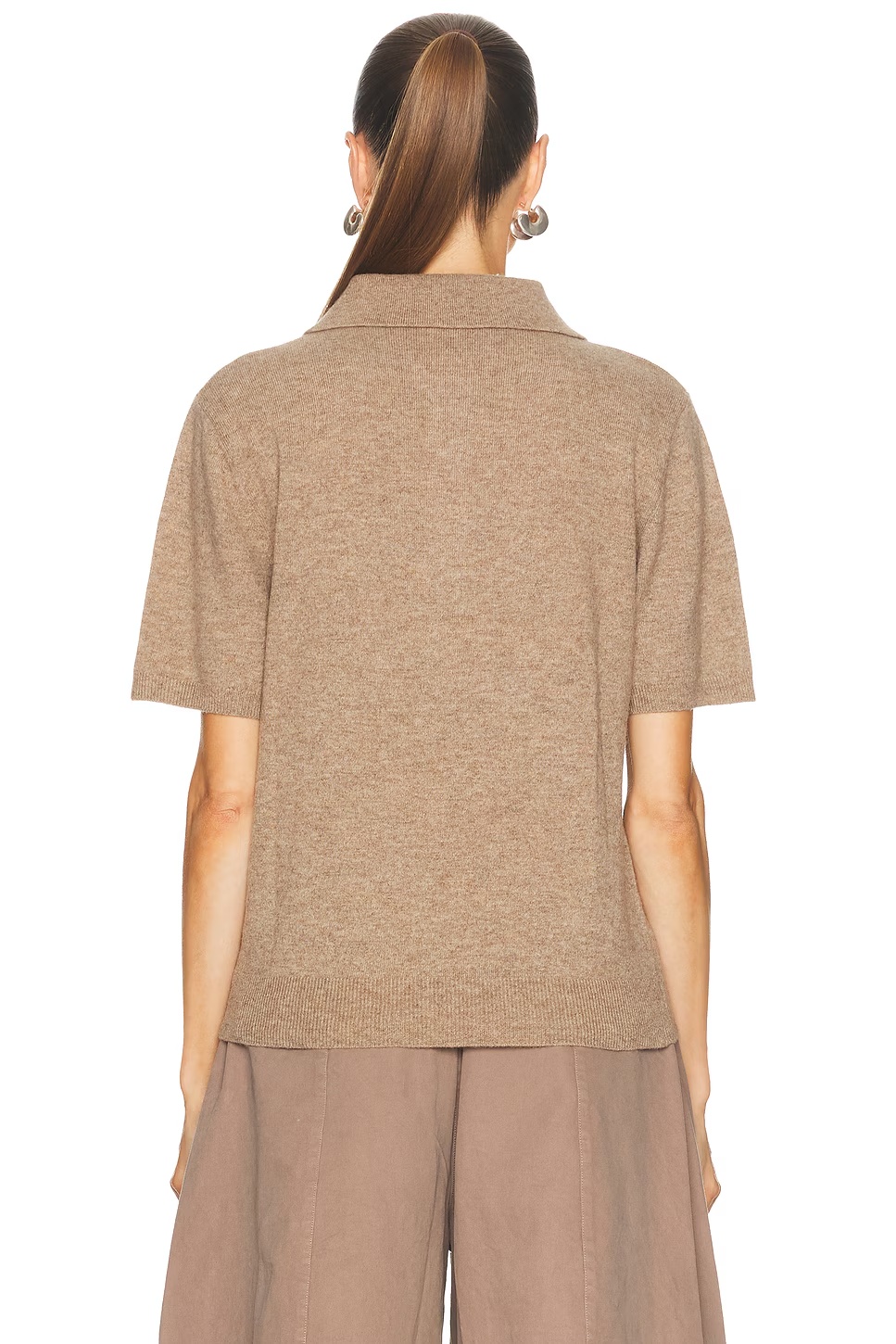 Short Sleeve Knit Polo Top Camel