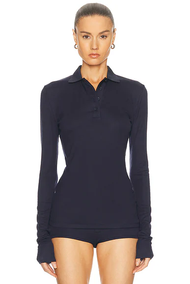 Long Sleeve Polo Top Ink