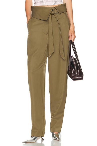 Folded Waist Long Pant Military Green