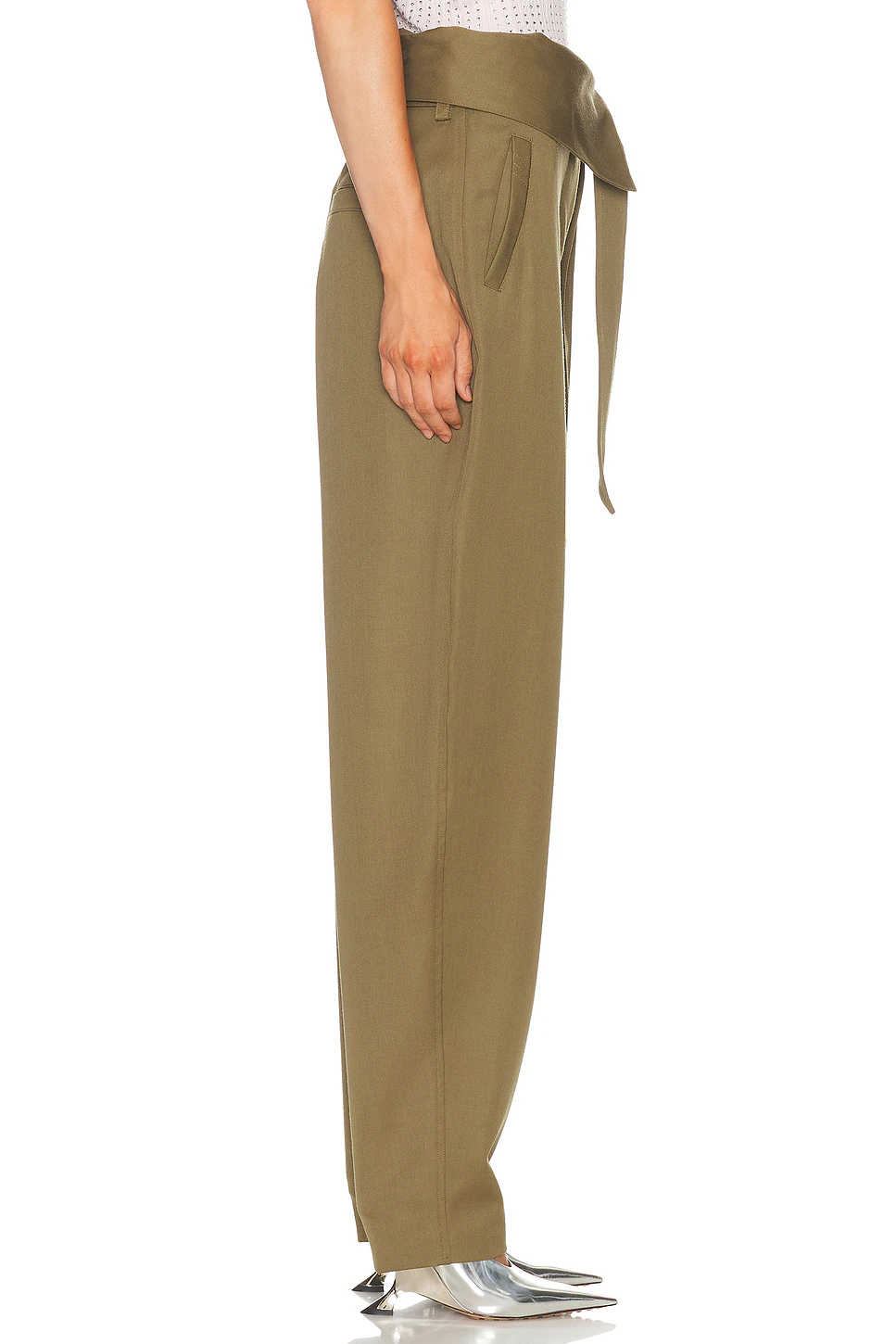 Folded Waist Long Pant Military Green
