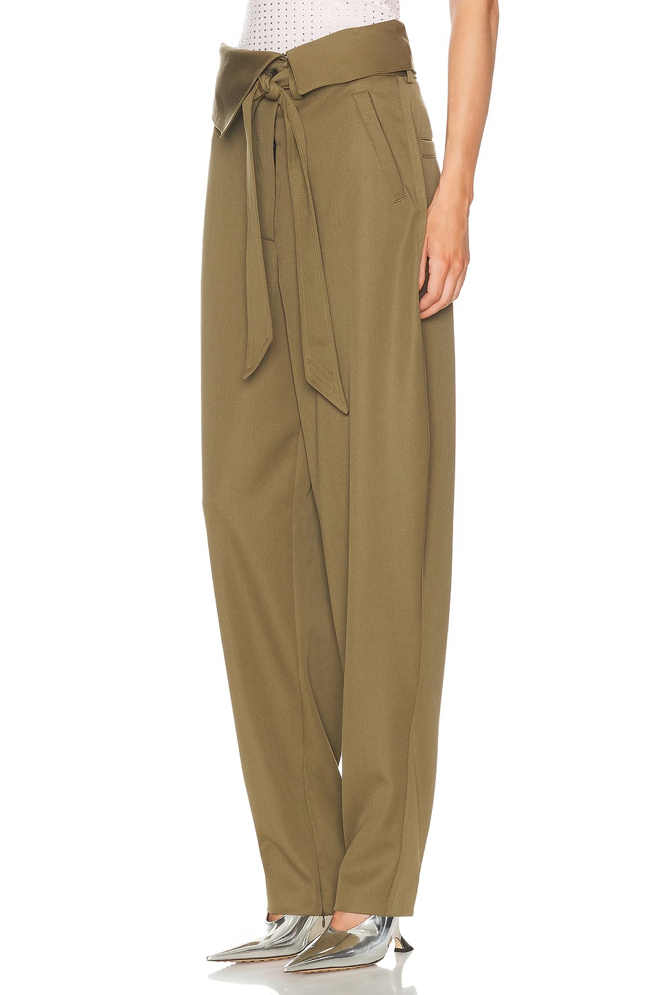 Folded Waist Long Pant Military Green