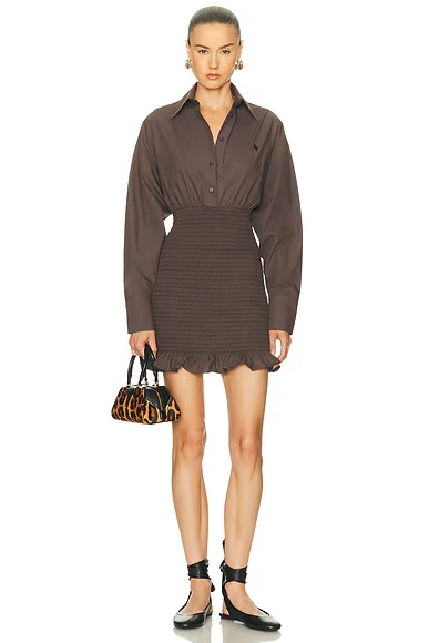 Long Sleeve Mini Dress Dark Brown