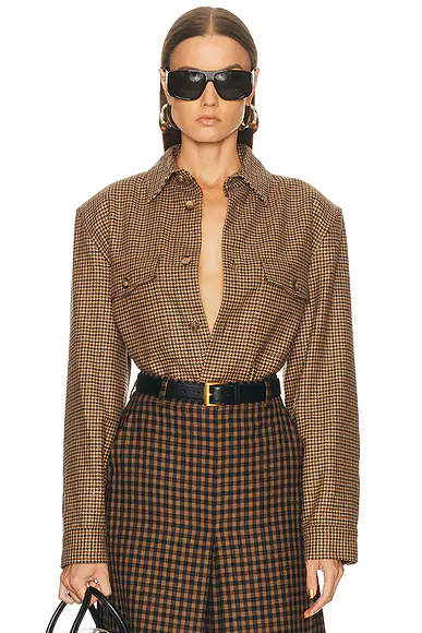 Long Sleeve Shirt Beige, Marron, & Noir