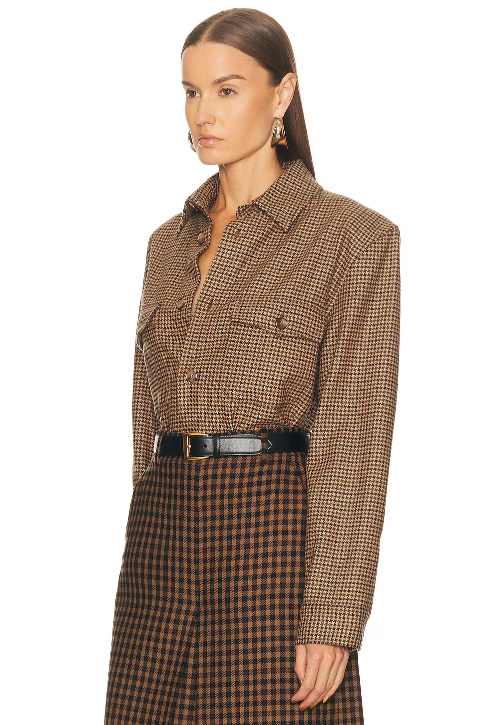 Long Sleeve Shirt Beige, Marron, & Noir