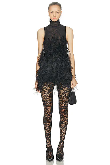 Feathers Embroidered Dress Black