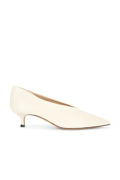 Babouche Leather Kitten Heel Ecru