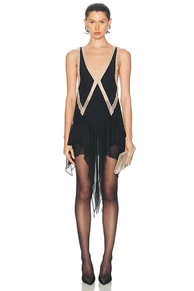 Embroidered Mini Dress Black