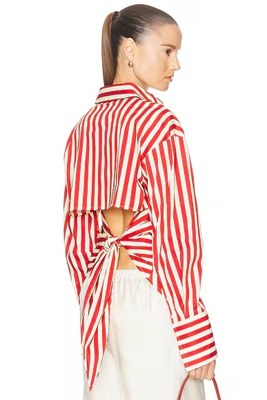 Loch Poplin Button Up Top Venetian Red Stripe