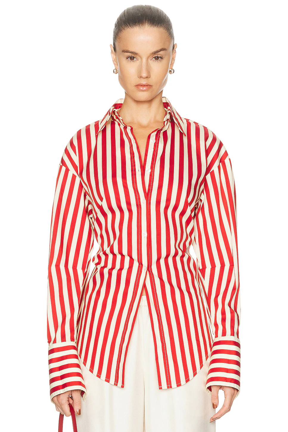 Loch Poplin Button Up Top Venetian Red Stripe