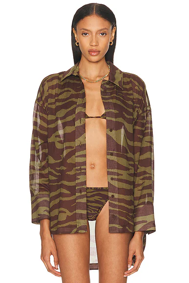 Zebra Printed Shirt Dark Green & Dark Brown