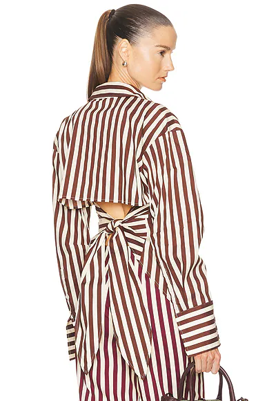 Loch Poplin Button Up Top Choco Brown & Cream