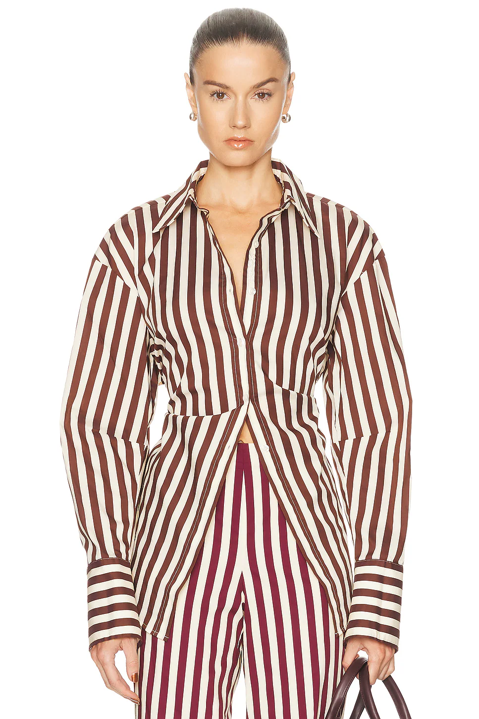 Loch Poplin Button Up Top Choco Brown & Cream