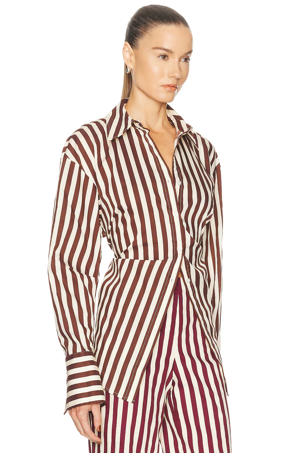 Loch Poplin Button Up Top Choco Brown & Cream