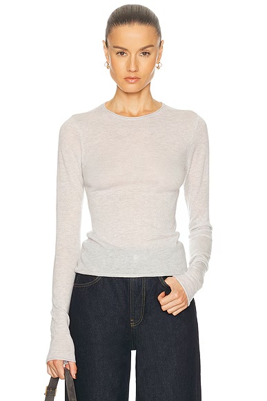 Sheer Cashmere Long Sleeve Top Light Heather Grey