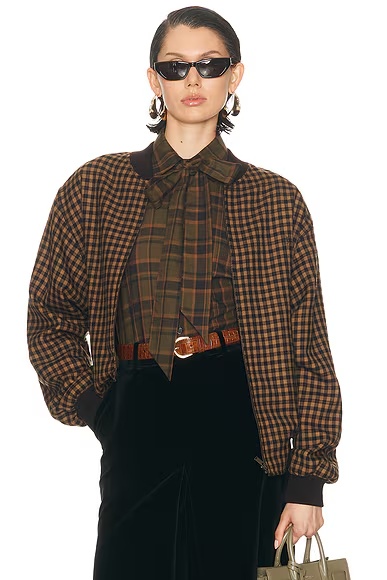 Bomber Jacket Beige Noir Multicolore