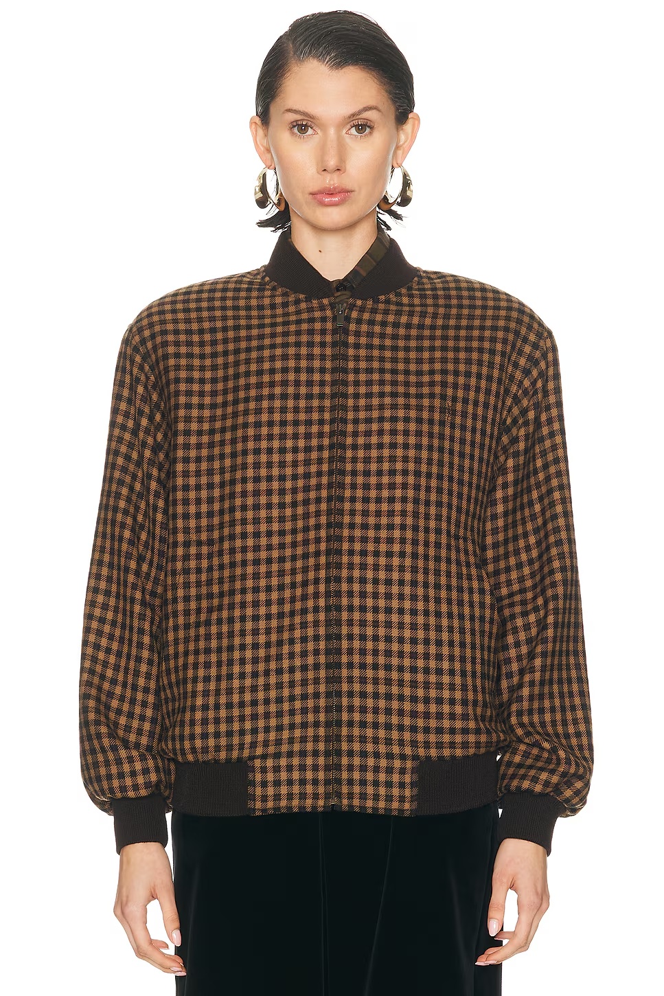 Bomber Jacket Beige Noir Multicolore