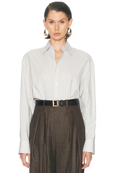 Button Up Top Blanc Gris