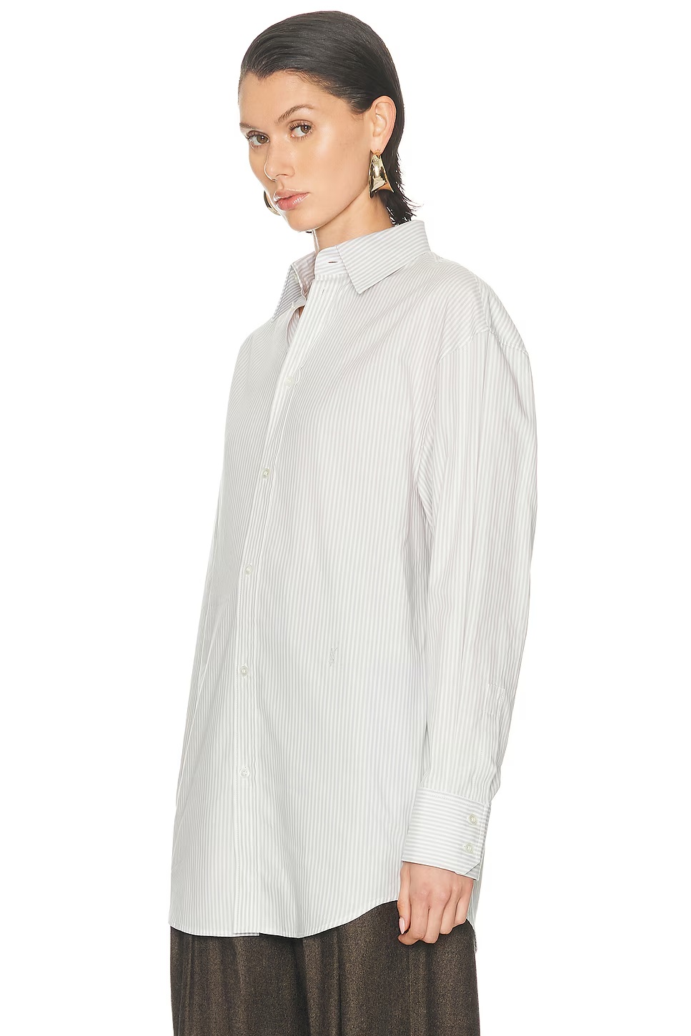 Button Up Top Blanc Gris