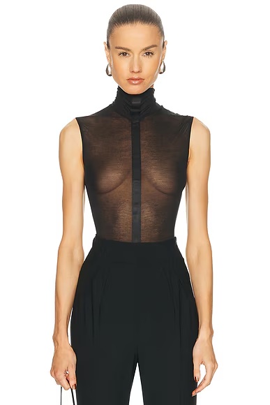 Sheer Sleeveless Bodysuit Black