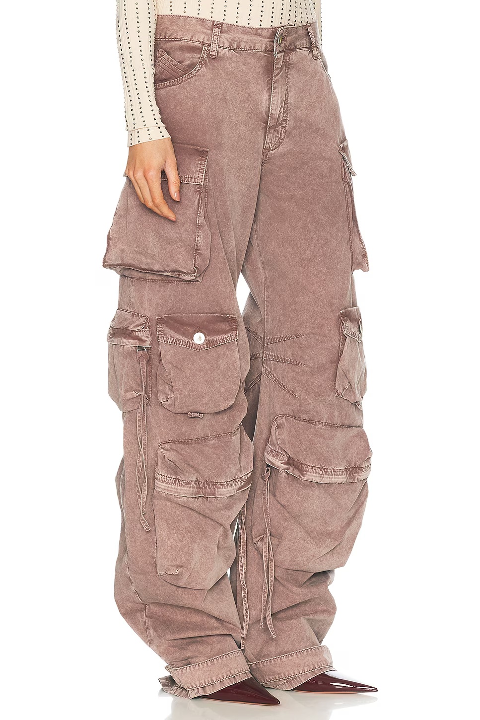 Wide Leg Cargo Pant Washed Mauve