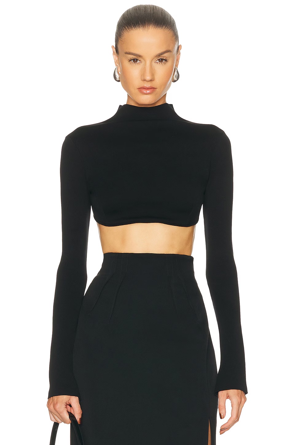 Cropped Long Sleeve Top Black