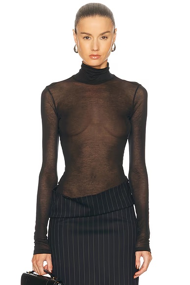 Turtleneck Jersey Top Black