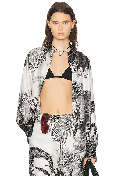 Feather Print Shirt White & Black